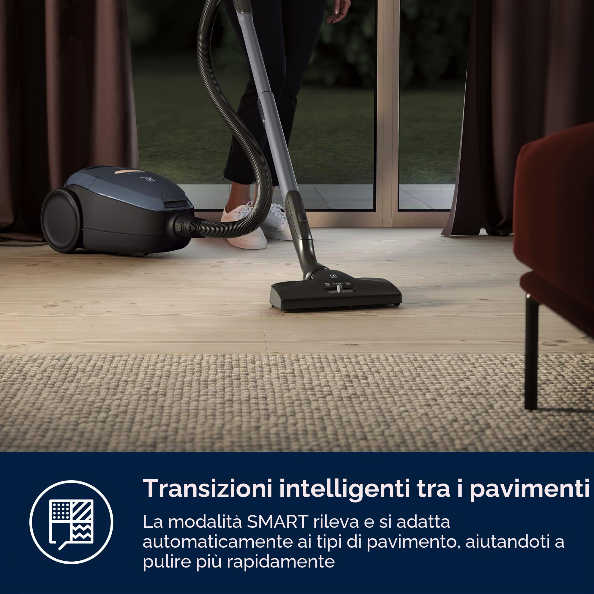 ELECTROLUX PureD8 13783211, Pure D8 PD82-8DB-Aspirapolvere a Slitta con Sacco Ultra Silenzioso, regolatore Automatico di Potenza SmartMode e Tecnologia PureSound-Colore: Blu
