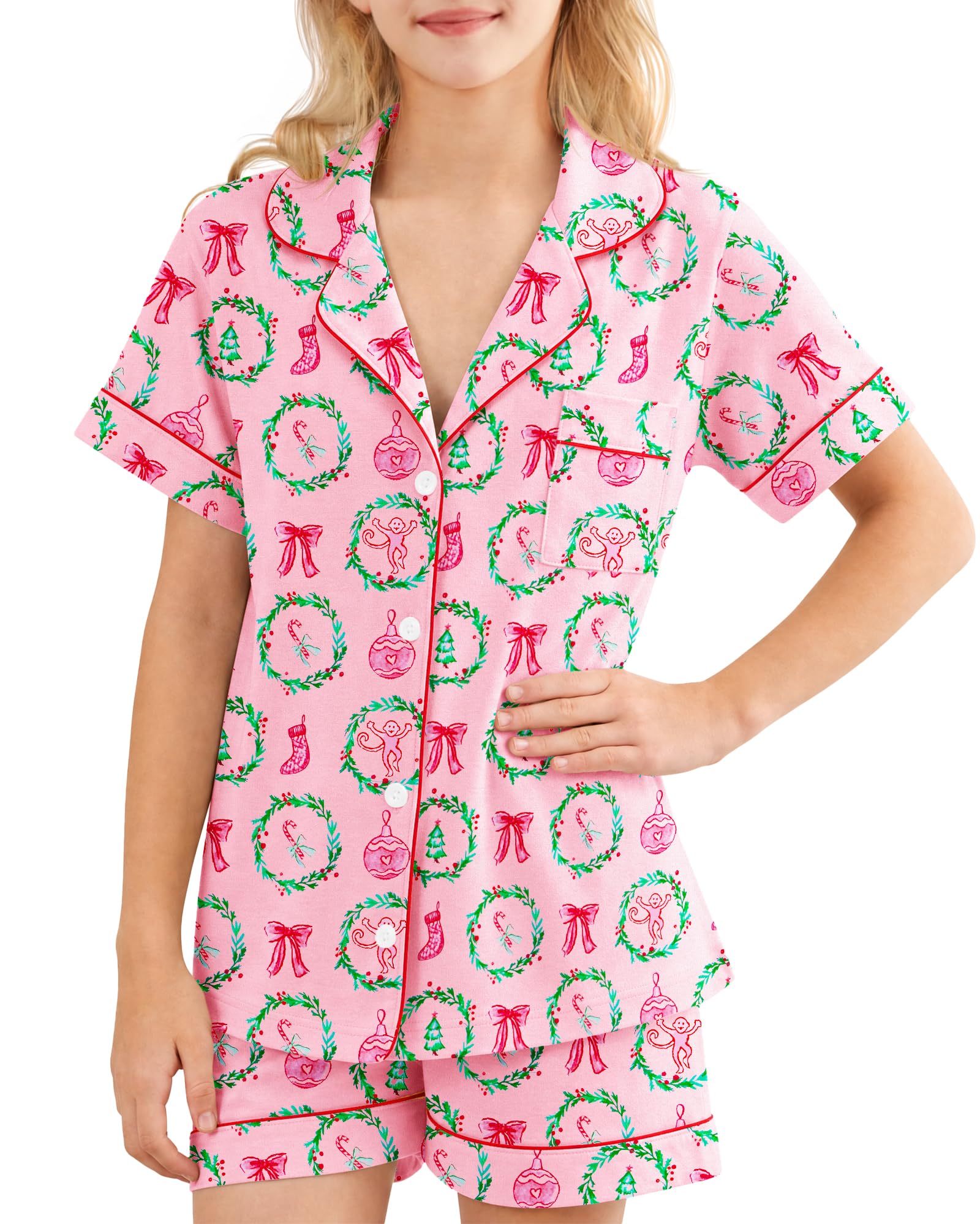 Girls Pajamas Sets, Kids Monkey Button Down Sleepover Loungewear