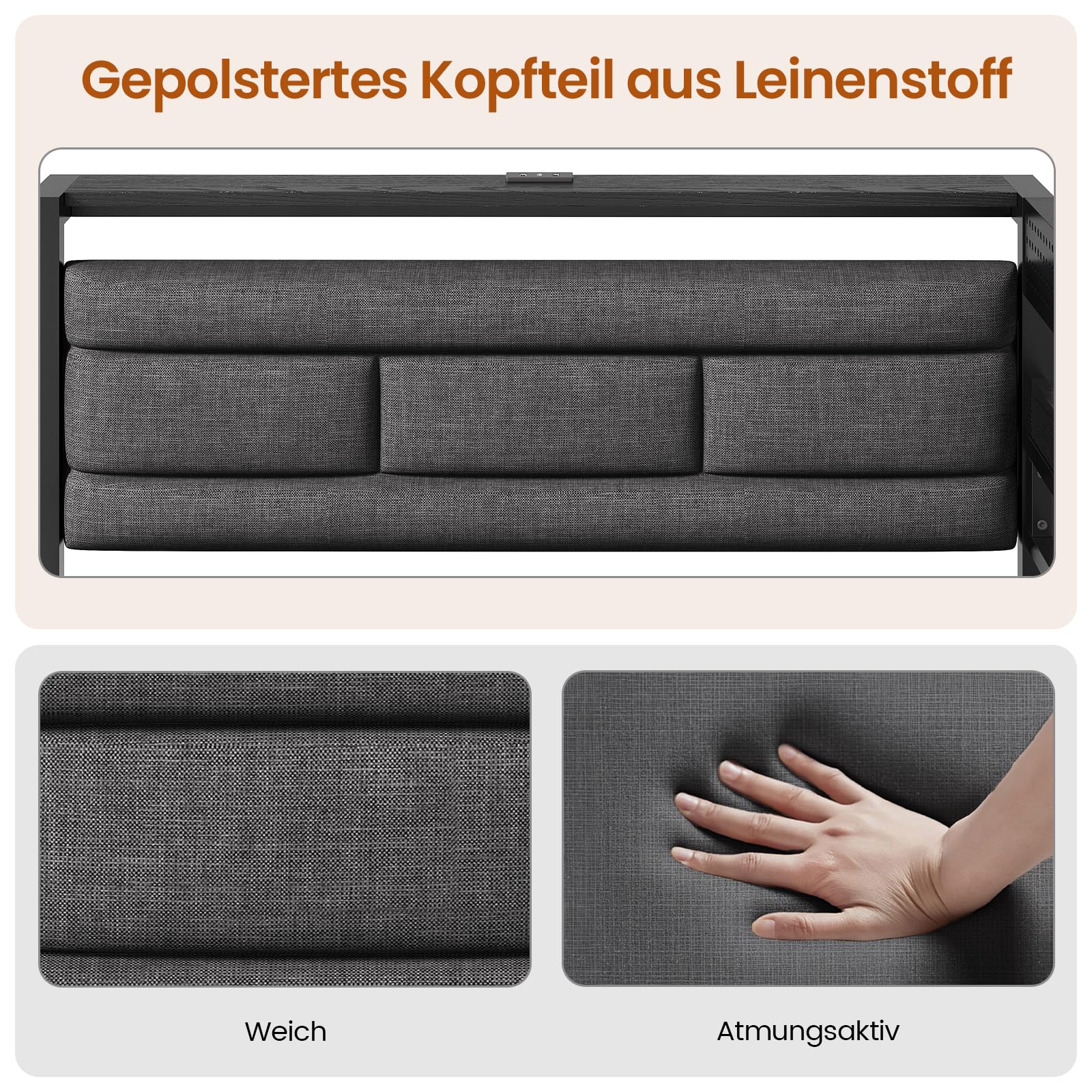 KIMENICH Polsterbett Schlafsofa 90x200 mit LED-Beleuchtung, Ladestation, Tagesbett, Jugendbett mit 2 Schubladen und Lattenrost aus Metall, Gepolstertes Kopfteil mit Offener Ablage, Schwarz
