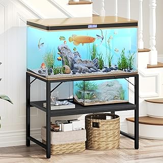 MAHANCRIS 40-50 Gallon Fish Tank Stand, Aquarium Stand with 2-Tier Storage Shelves, Heavy Duty Breeder Turtle Terrarium Stand Rack for Home Office, 36.2" L x 18.9" W x 24.4" H, Black FTBK4001
