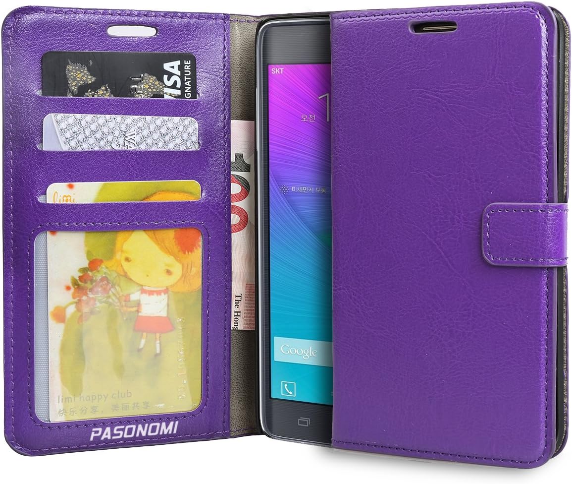 PASONOMI Galaxy Note Edge Case, [Wallet Feature] Premium Wallet Case, PU Leather Flip Cover Built-in Card Slots & Stand for Samsung Galaxy Note Edge (Purple)