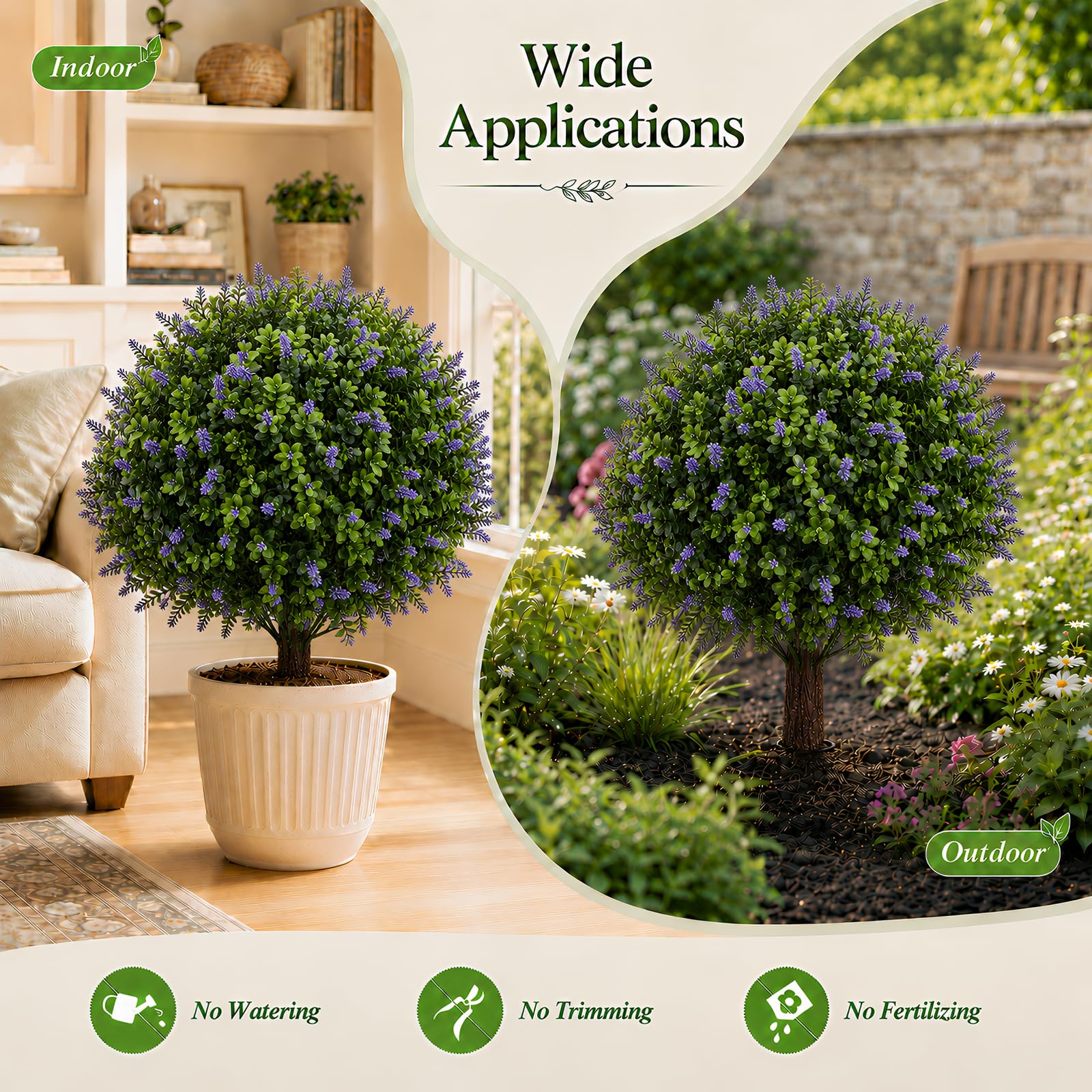 Árbol de lavanda artificial, 60 cm, juego de 2 unidades, resistente a los rayos UV, planta artificial con pico, para jardín y balcón