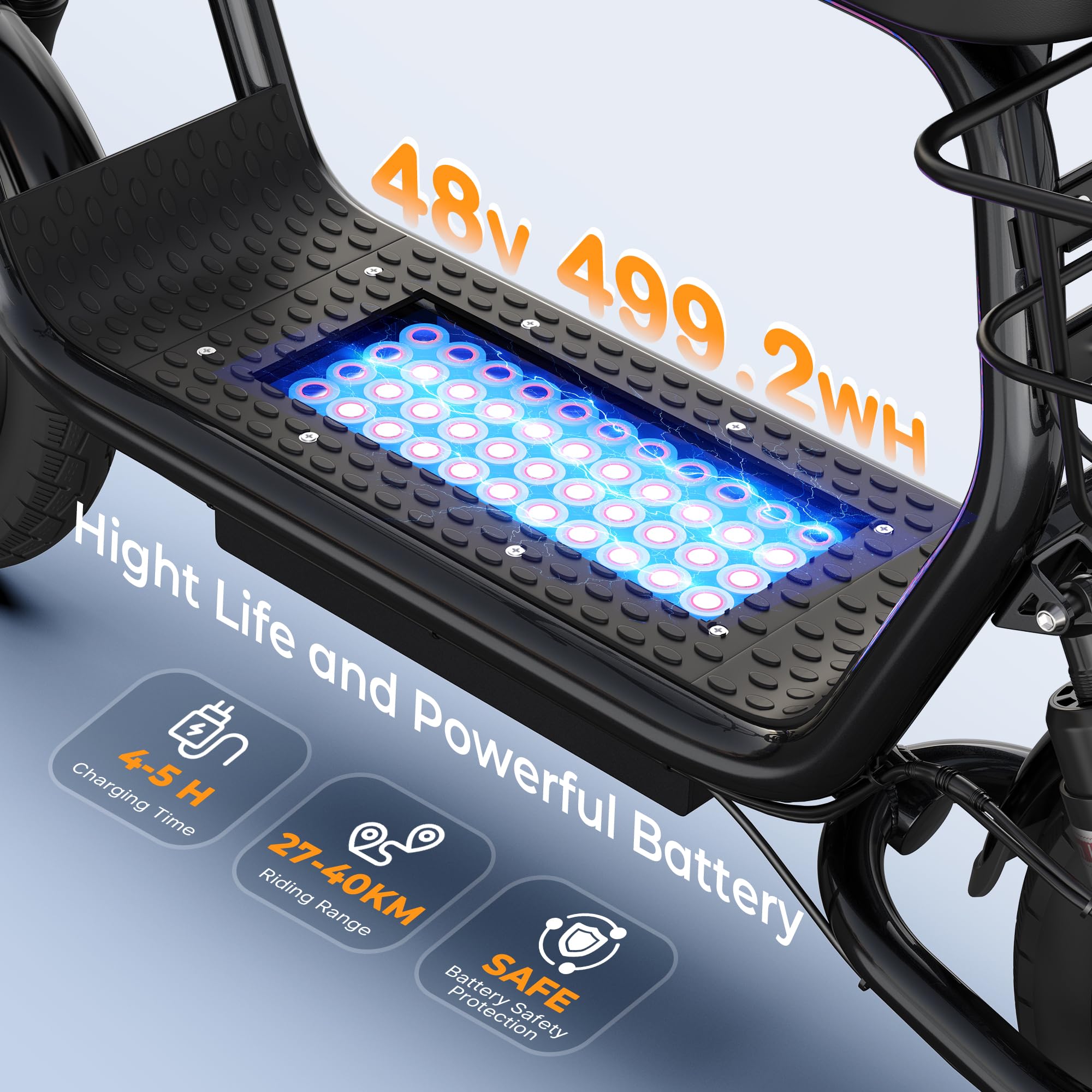 Electric Scooter for Adults with Seat- Peak 750W Motor,Foldable E-Scooter with Back Basket,14" Tire E Scooter with 48V 7.8AH Battery Up to 20MPH &32KM/h Range,Adults Ebike for Commuting Pets & Cargo — view 3