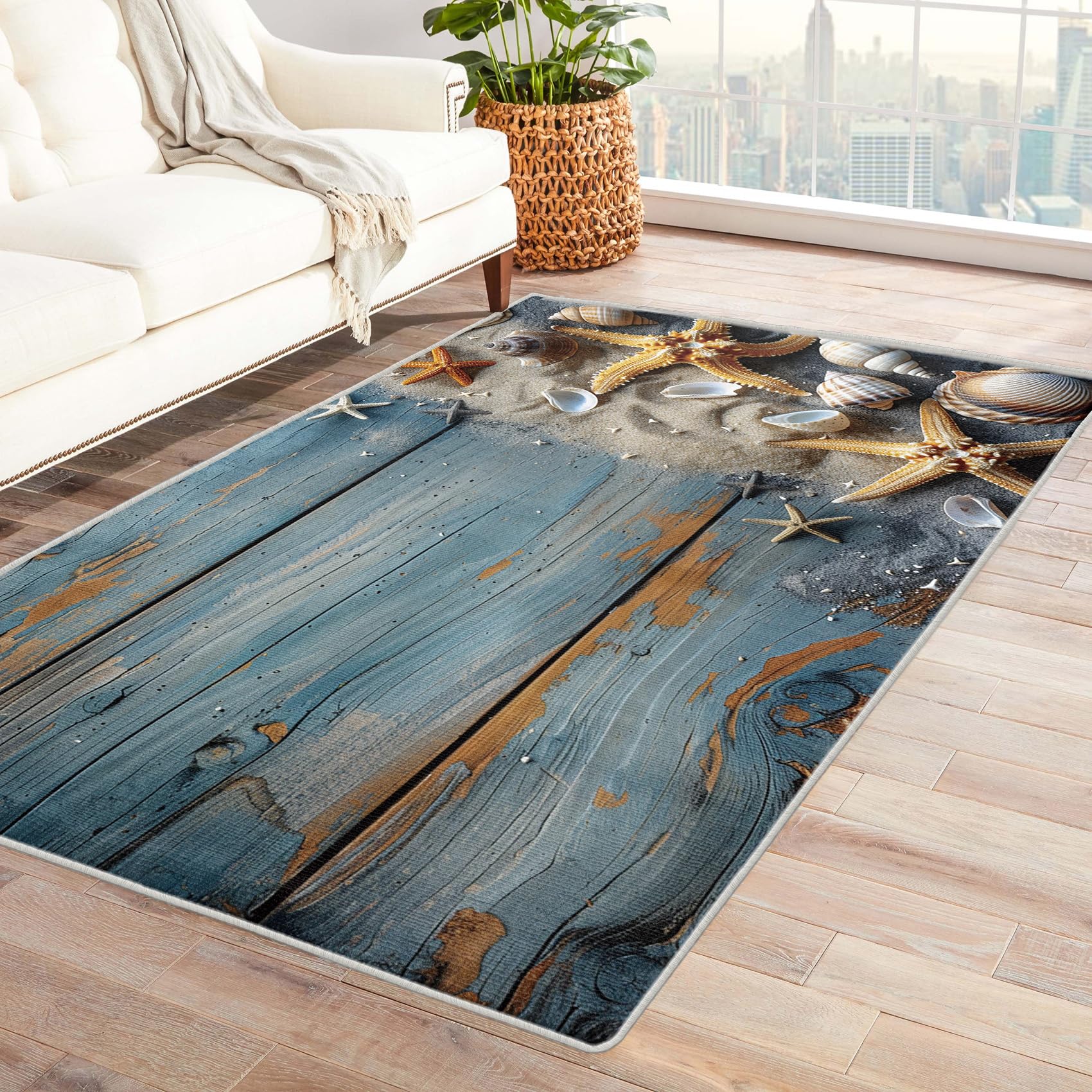 Amazon.com: Coastal Rugs for Living Room 8x8, Beach Theme Starfish