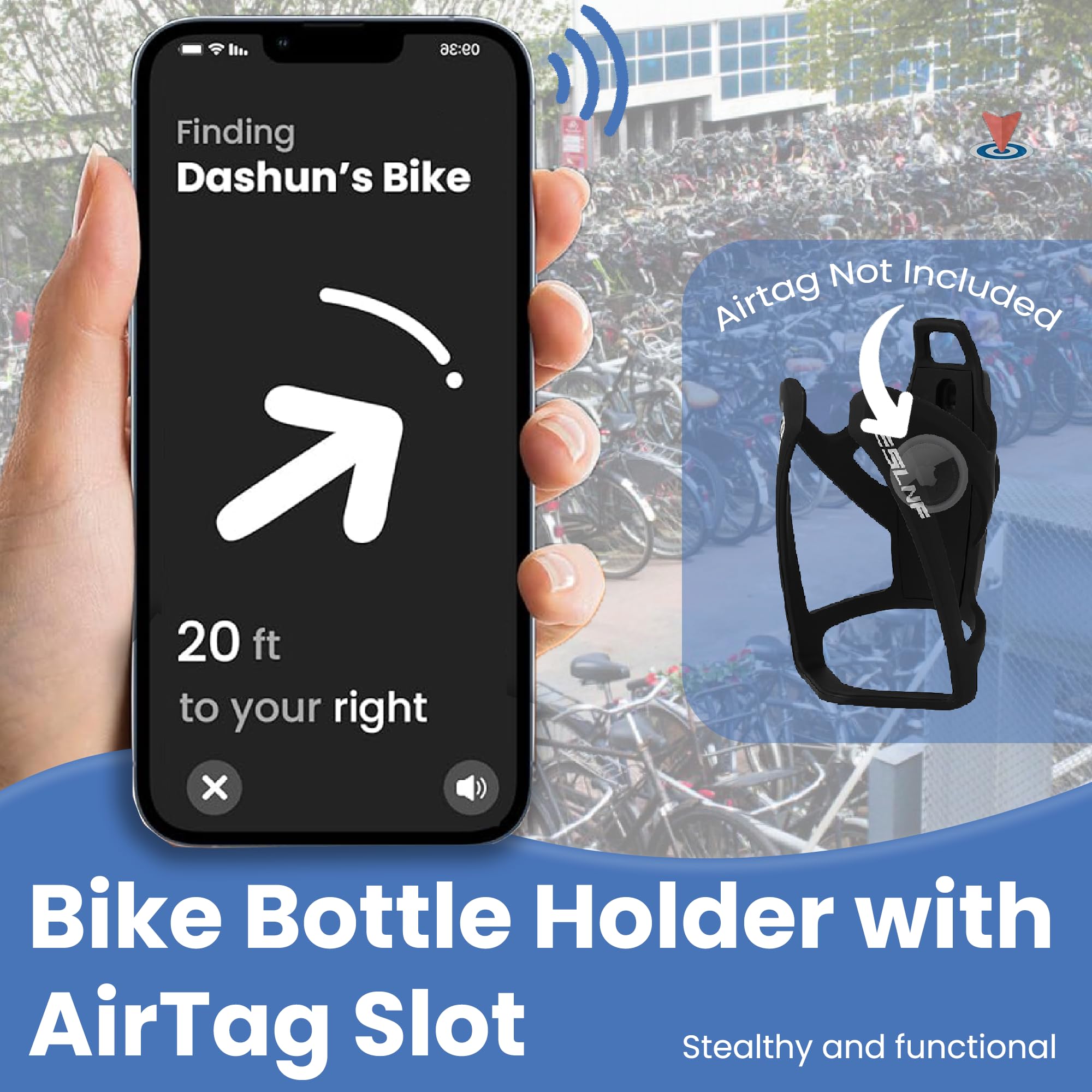 ReFind Uchwyt na Bidon Rowerowy z Ukrytym Schowkiem na Apple AirTag. Pyłoszczelny i Wodoodporny Koszyk na Butelkę do Roweru. Mocny i Lekki Tracker Rowerowy dla Kolarzy. GPS Tracker (Bez Trackera IOS)