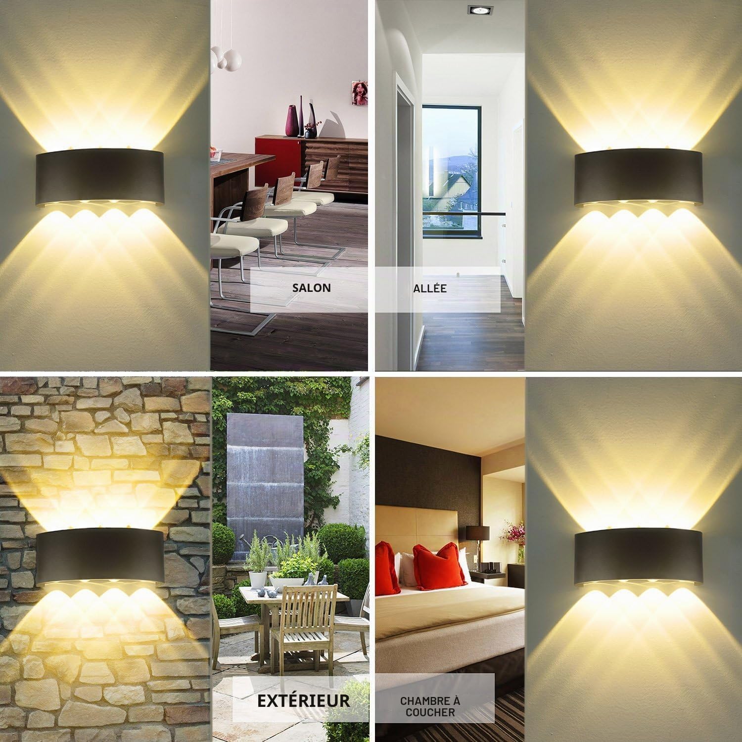 Lampe Murale LED 8W Moderne Appliques Murales IP65 Étanche Applique Luminaire En Aluminium Up Down Décoratif Spot Lumière Nuit Lampe pour Salon Chambre Hall Escalier Pathway （Blanc chaud）
