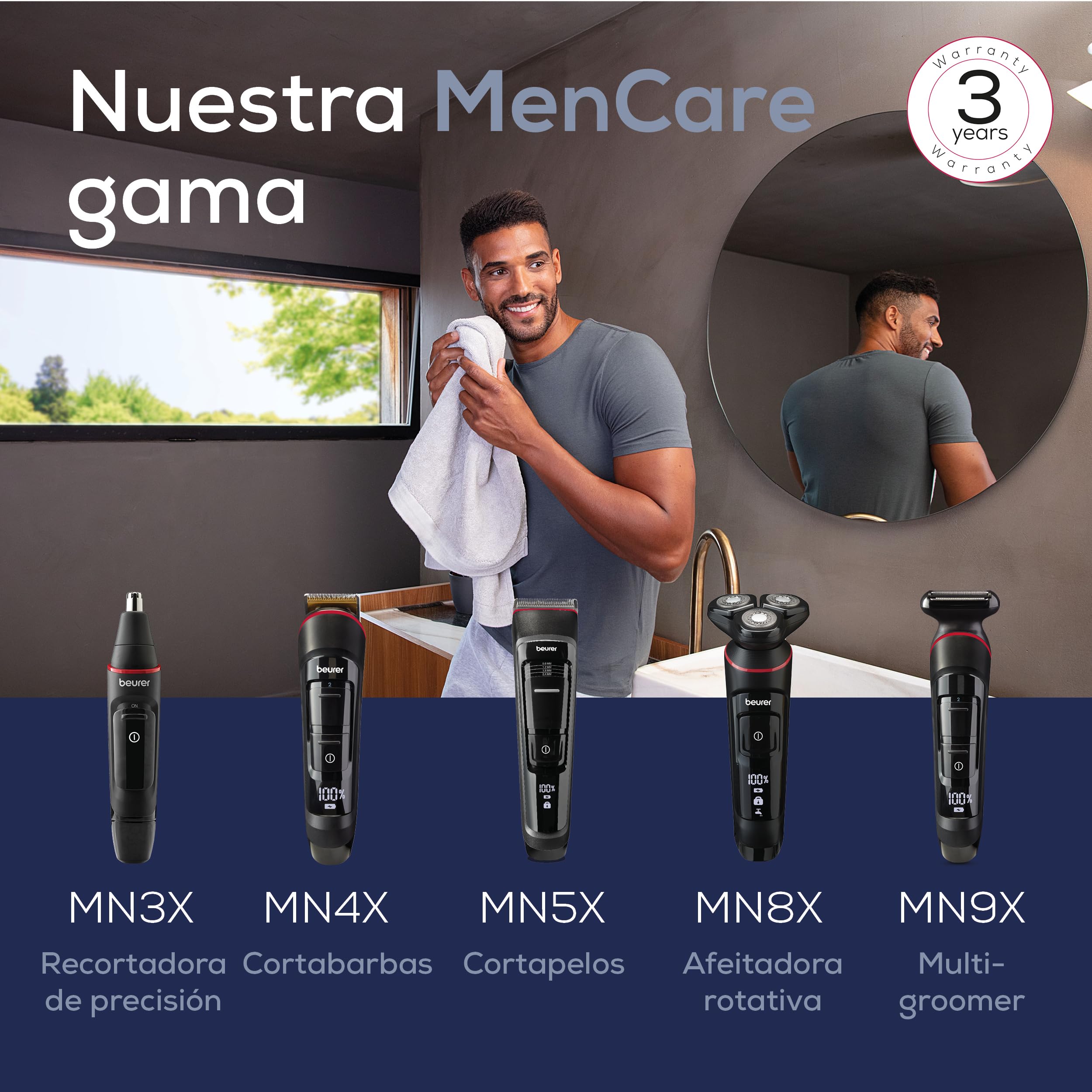 Beurer MN5X Cortapelos, corte profesional y rápido, 6 cuchillas de acero inoxidable para peinado individual, ajuste fino 4 niveles, cortapelos para hombres con batería