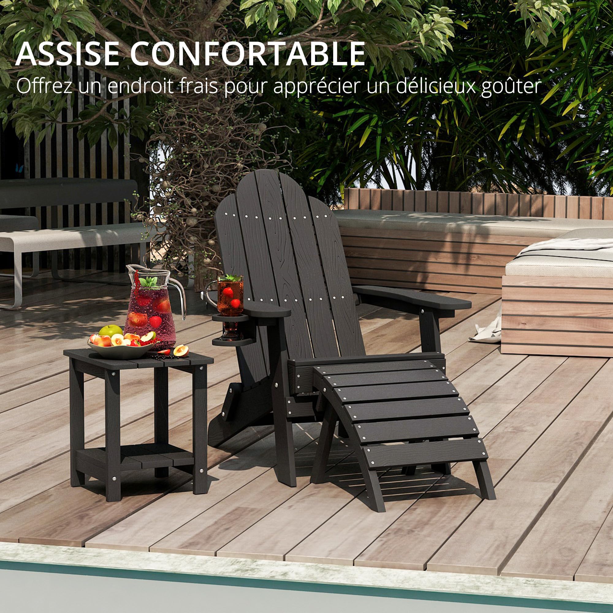 LUE BONA Chaise Adirondack Noire, Chaise de Jardin HDPS Pliable, Résistante aux Intempéries avec Porte-Gobelet, pour Jardin, Terrasse, Balcon