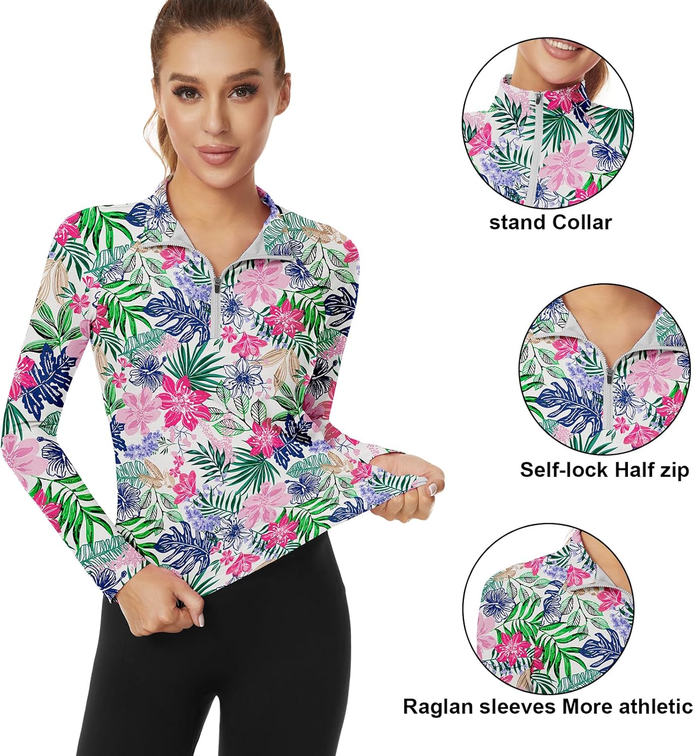 Soneven Women's Quarter Zip Polo Collared Golf Shirt Moisture Wicking Shirts Slim Fit for Casual Work - Image 2