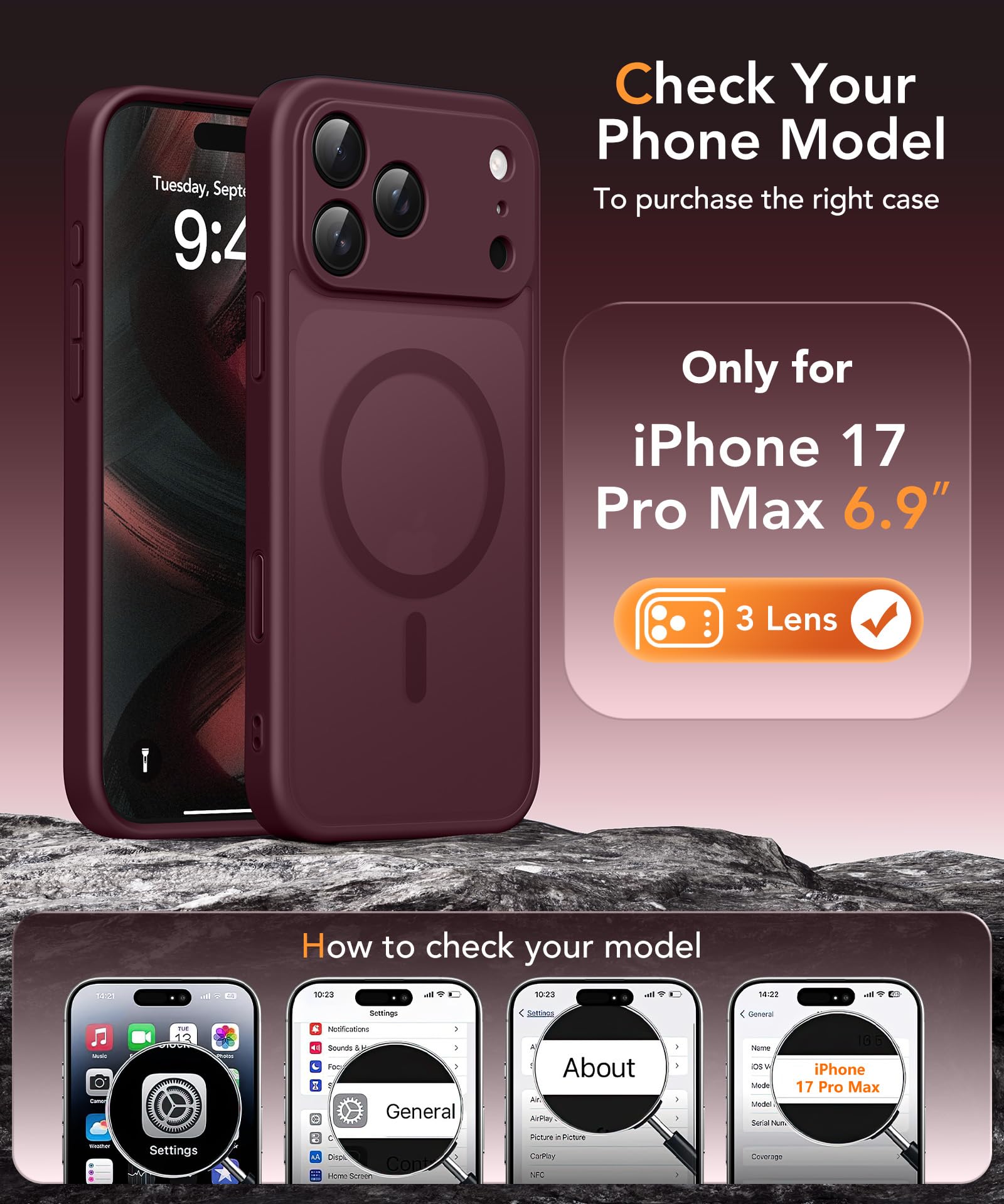 Close-up of the GOLBINBOX iPhone 17 Pro Max case showing the translucent matte finish and camera control cover.