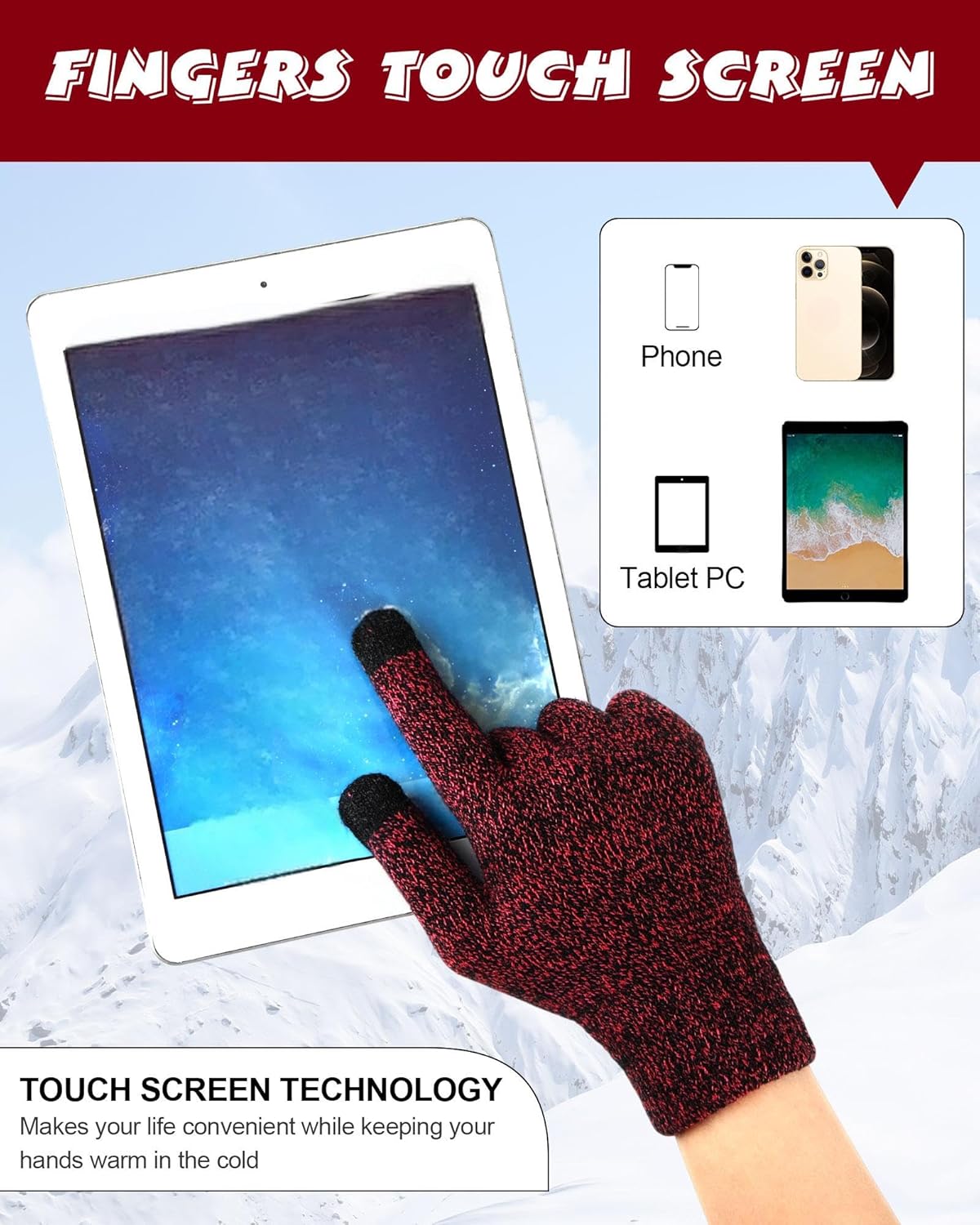 10 Pieces Winter Hat Beanie Scarf Touch Screen Gloves and Sock Set Slouchy Knit Skull Cap Beanies Fleece Lining Neck Warmer - Image 5