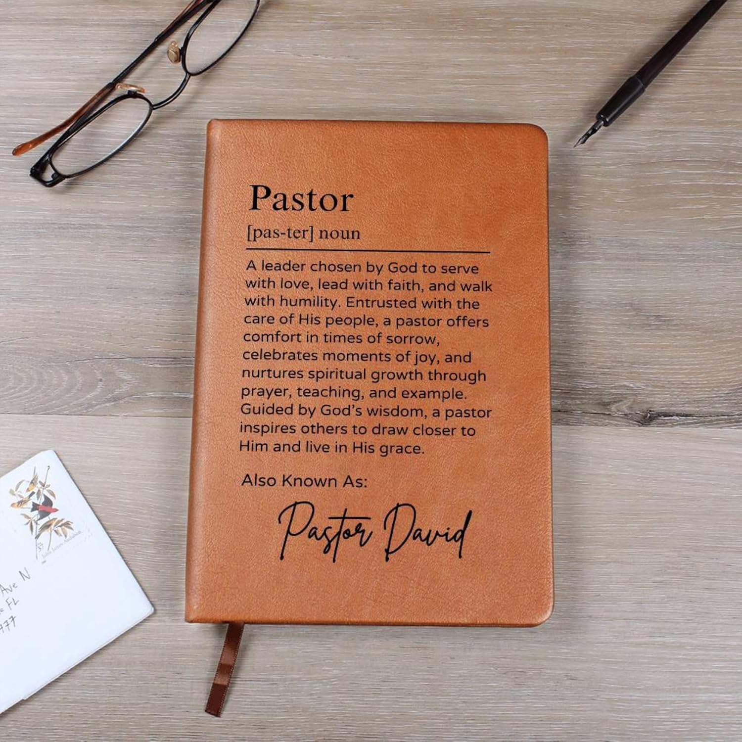 Hilis Custom Pastor Journal, Personalized Pastor Appreciation Gifts for Men or Women, A5 Lined Vegan Leather Notebook, Unique Pastor Thank You Birthday Gifts (D01)