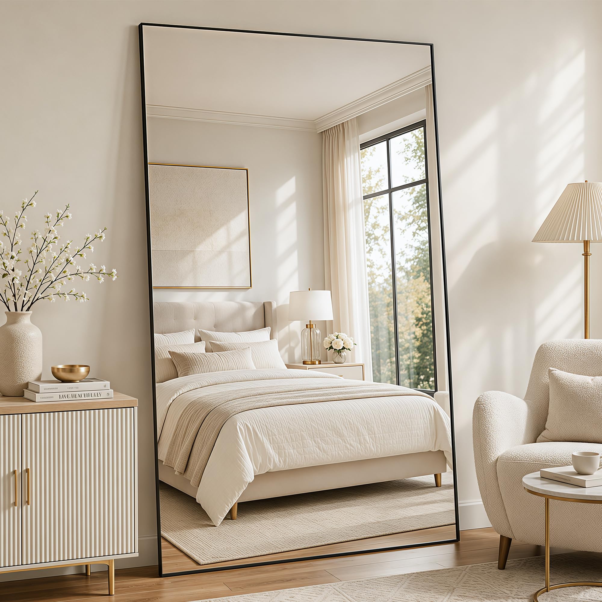 Antok 205x104cm Ganzkörperspiegel, Rechteckiger Standspiegel, Rahmen aus Aluminiumlegierung, Bruchsicheres Glas, Bodenspiegel für Wohnzimmer, Ankleide, Lehnende, Wandmontage, Schwaz