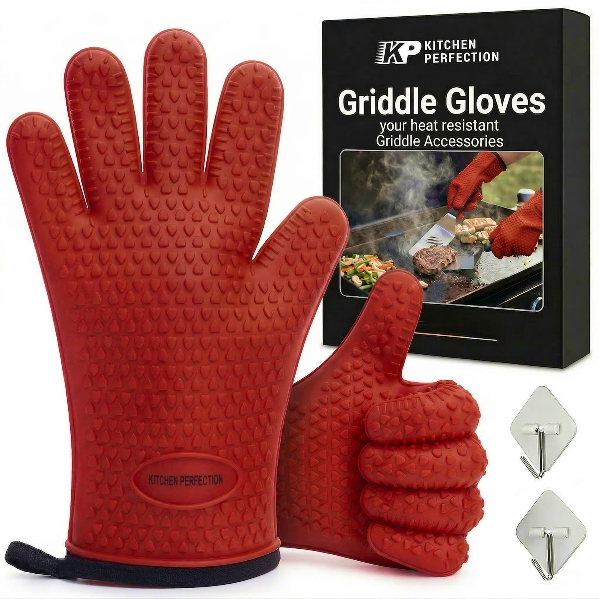 KITCHEN PERFECTION Silicone Griddle Grill Gloves Heat Resistant Oven Mitts