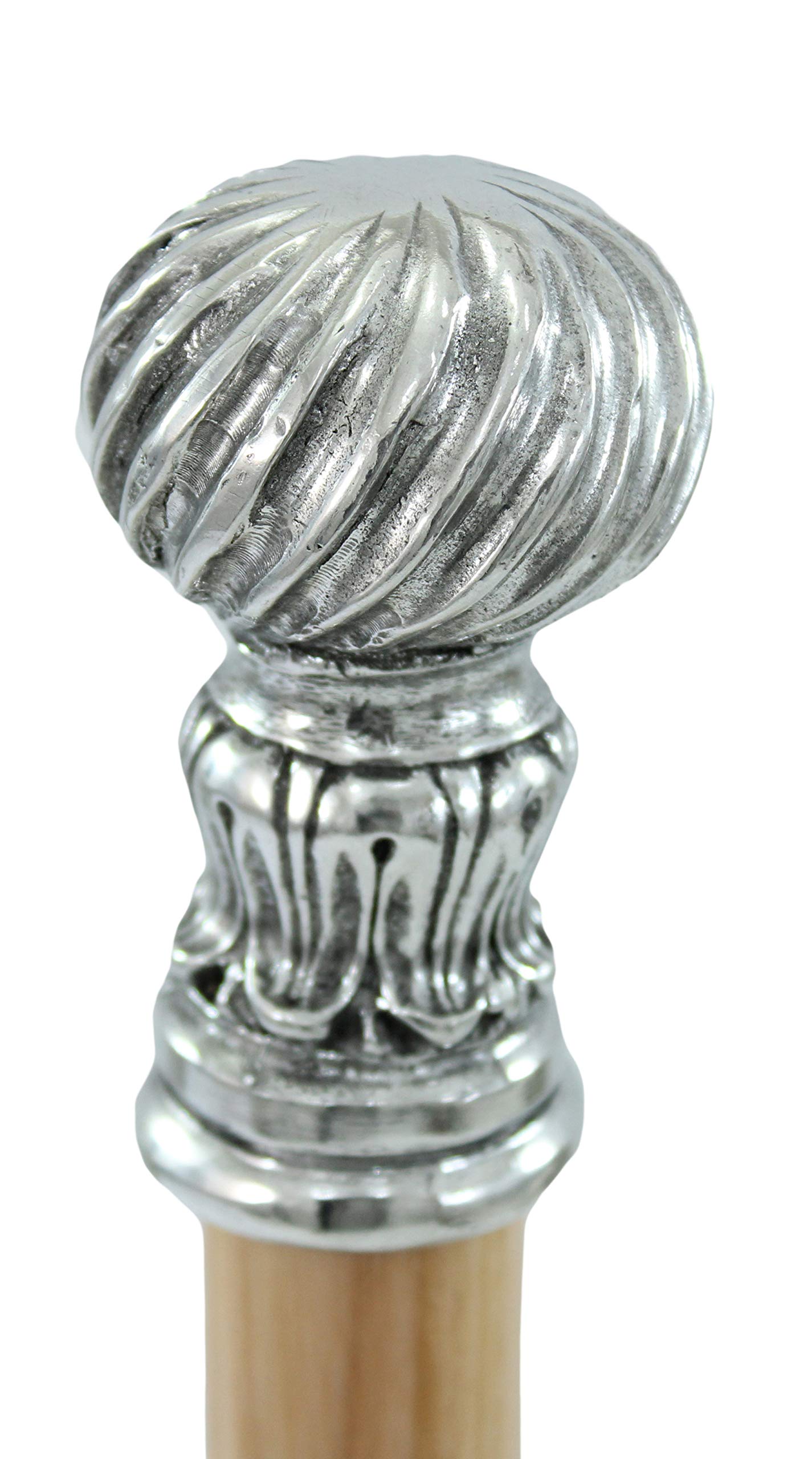 Bastón de paseo elegante negro dandy madera peltre plata (Faje natural)