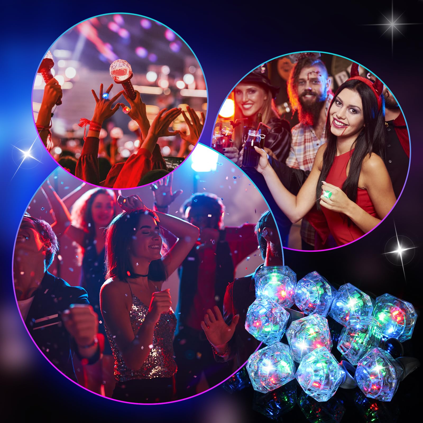 24 PCS Anillos Diamantes Luminosos LED Luces Juguetes Anillos de Dedos Brillantes para Fiestas Cumpleaños Boda Decoración
