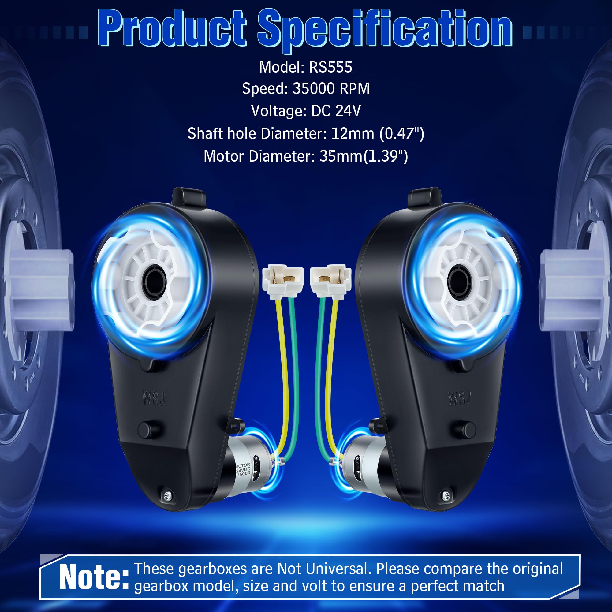 2PCS 24V 35000RPM High Speed Motor Gearbox Replacement for Kids Ride On Toy Electric Car Wheel 18V-24V Conversion Kit RS555 Drive Engine with 2 Couplers