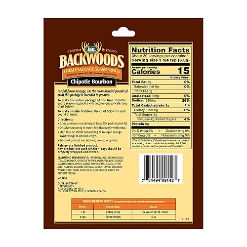 Miniatura 10 de LEM Productos Backwoods Condimento de salchicha fresca de ajo, chile y pimienta, ideal para carne silvestre y nacional, temporada de hasta 5 libras