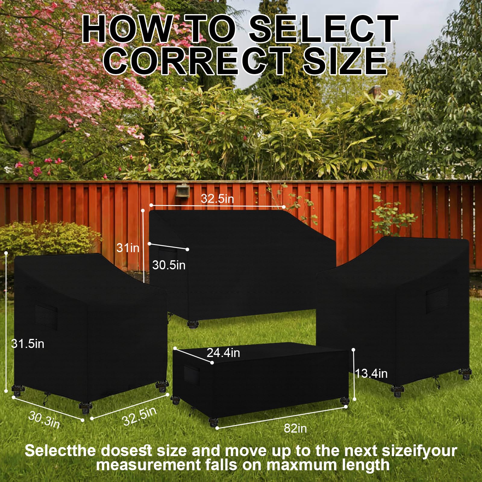 4-Piece Outdoor Veranda Patio Garden Furniture Cover, 600D Oxford cloth waterproof 4 Pieces Patio Set Cover, anti-UV 4 Piece Patio Furniture Covers, tear resistant, with storage bag