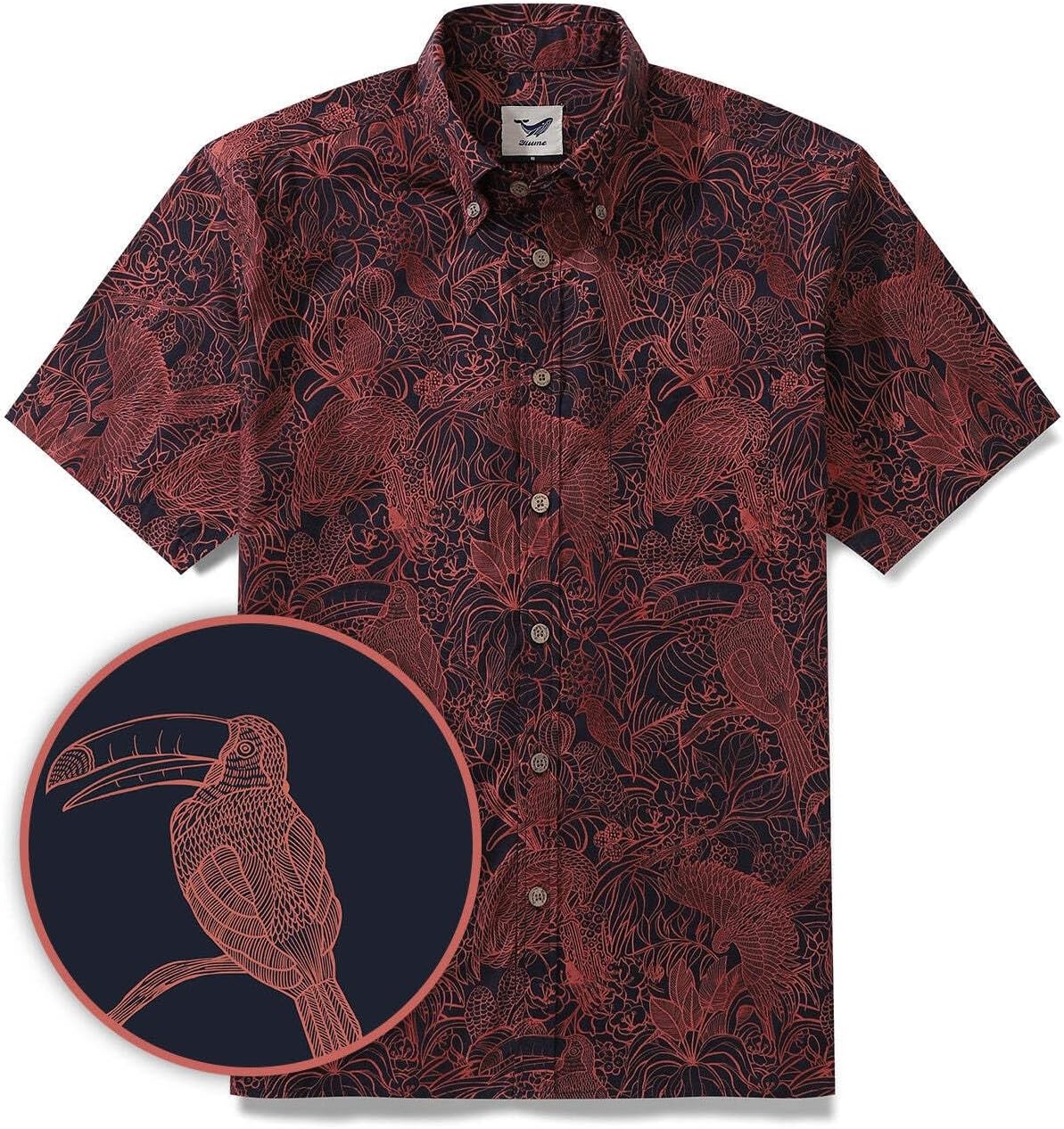 YIUME Hawaiian Shirt for Men Animal Shirt 100% Cotton Casual Oversized Aloha Shirts with Pocket