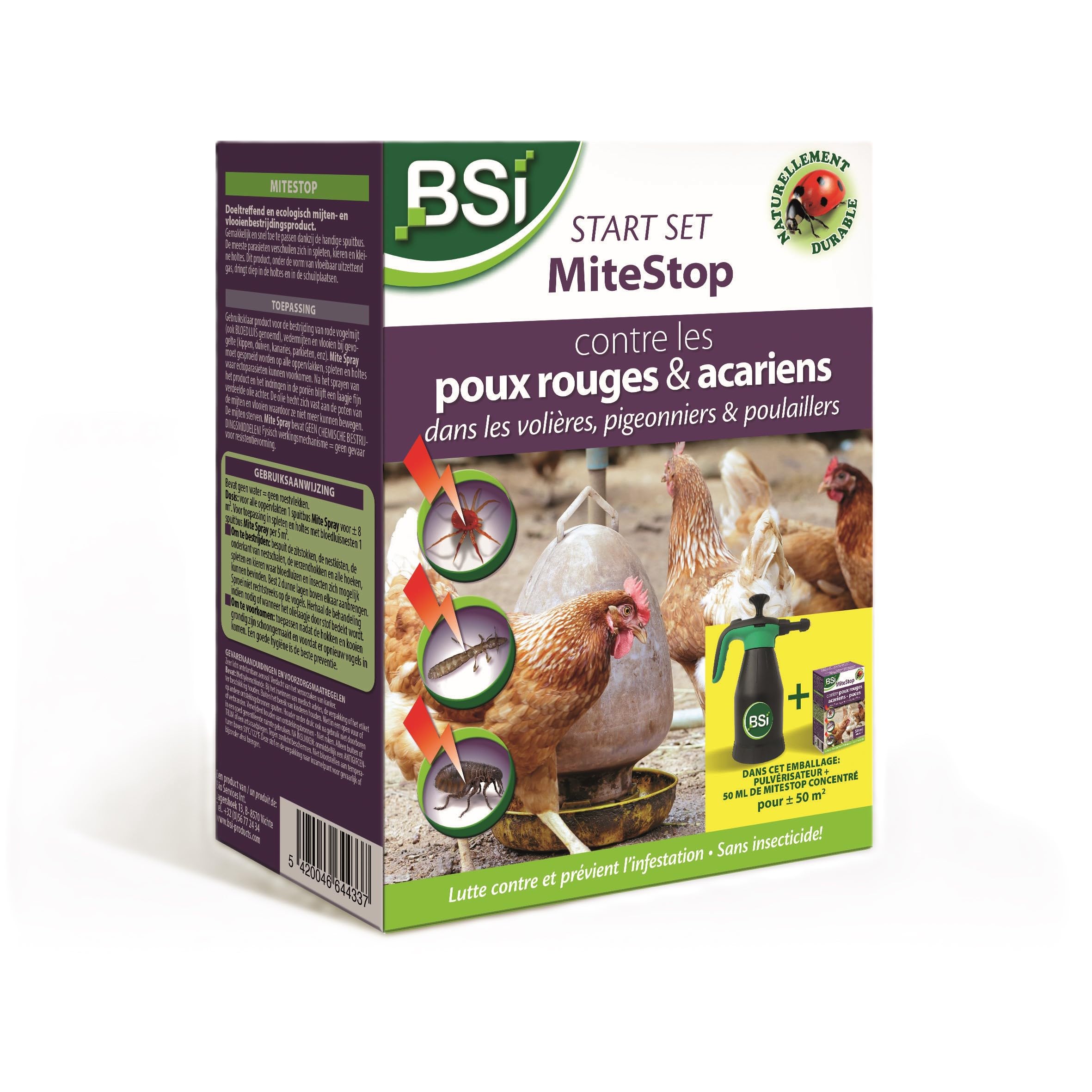 BSI - Start Set Mite Stop - Kit Contre Les Poux Rouges - Combat Et Prévient Naturellement - sans Pesticides - Protège Poules Ou Oiseaux d'Ornement - Jusqu'à 50 m²
