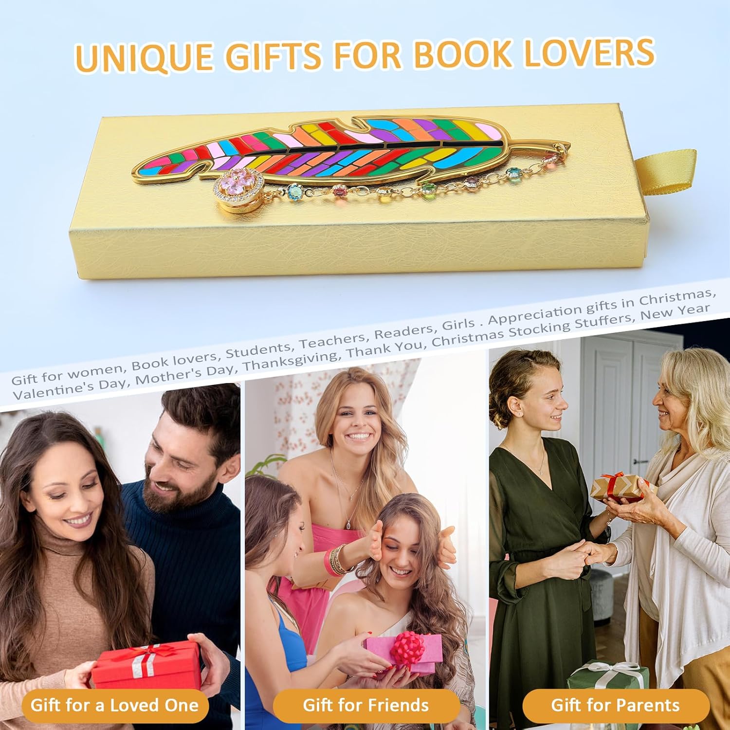 Metal Feather Bookmark Cute Multicolor Book Accessories Gifts for Women Teacher Readers Book Lovers for Christmas Birthday Mother's Day Valentine's Day (Gold)