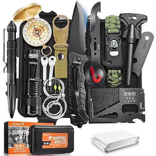 Dusor 19 in 1 Survival Kit Stocking Stuffers for Men, Mens Gift for Christmas 2025, Hunting Fishing Accessories Gifts, Camping Essentials Gifts for Men Who Have Everything, Survival Gear and Supplies