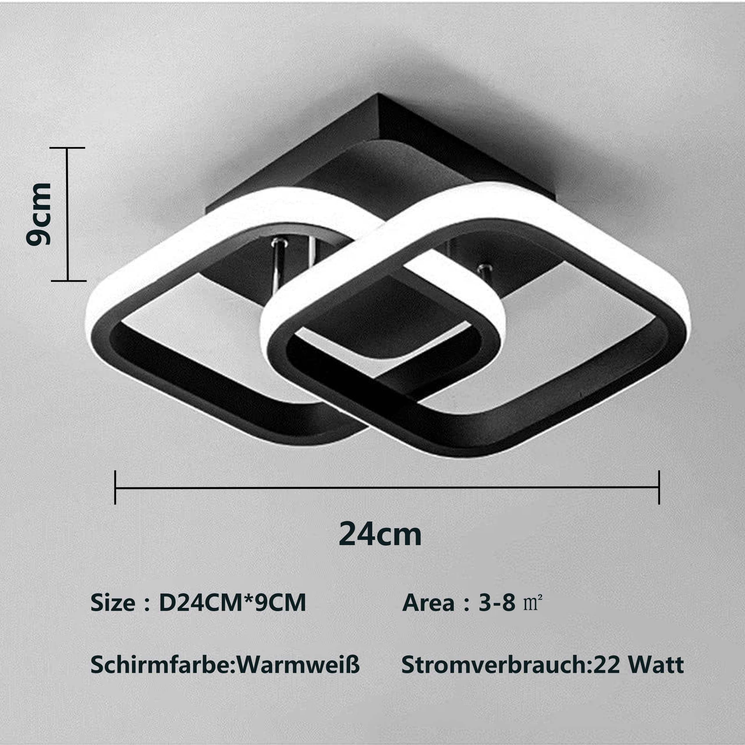Lampa sufitowa LED z czujnikiem ruchu wewnątrz, 22 W, ciepła biel 3000 K, lampa sufitowa, 24 x 20 x 9 cm, lampa z czujnikiem, nadaje się do korytarzy, garażu, łazienki, piwnicy, wiaty