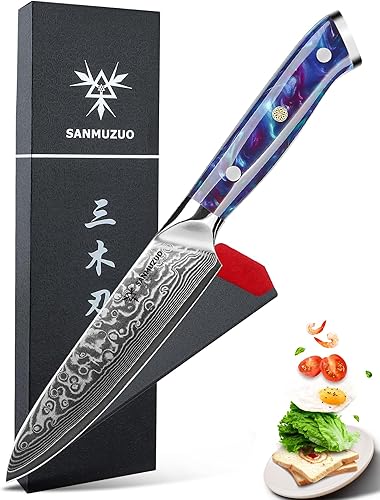 Cuchillo de cocina de 5 pulgadas - Serie Xuan - Cuchillos de cocina de acero de Damasco VG10 - Mango de resina (azul zafiro)