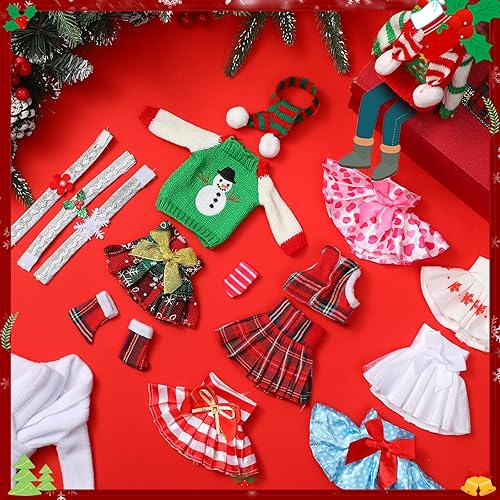 Miniatura 3 de Sanwuta Juego de accesorios navideños de 24 piezas: ropa, vestido, falda, suéter, diadema, albornoz, saco de dormir, bufanda y calcetín para
