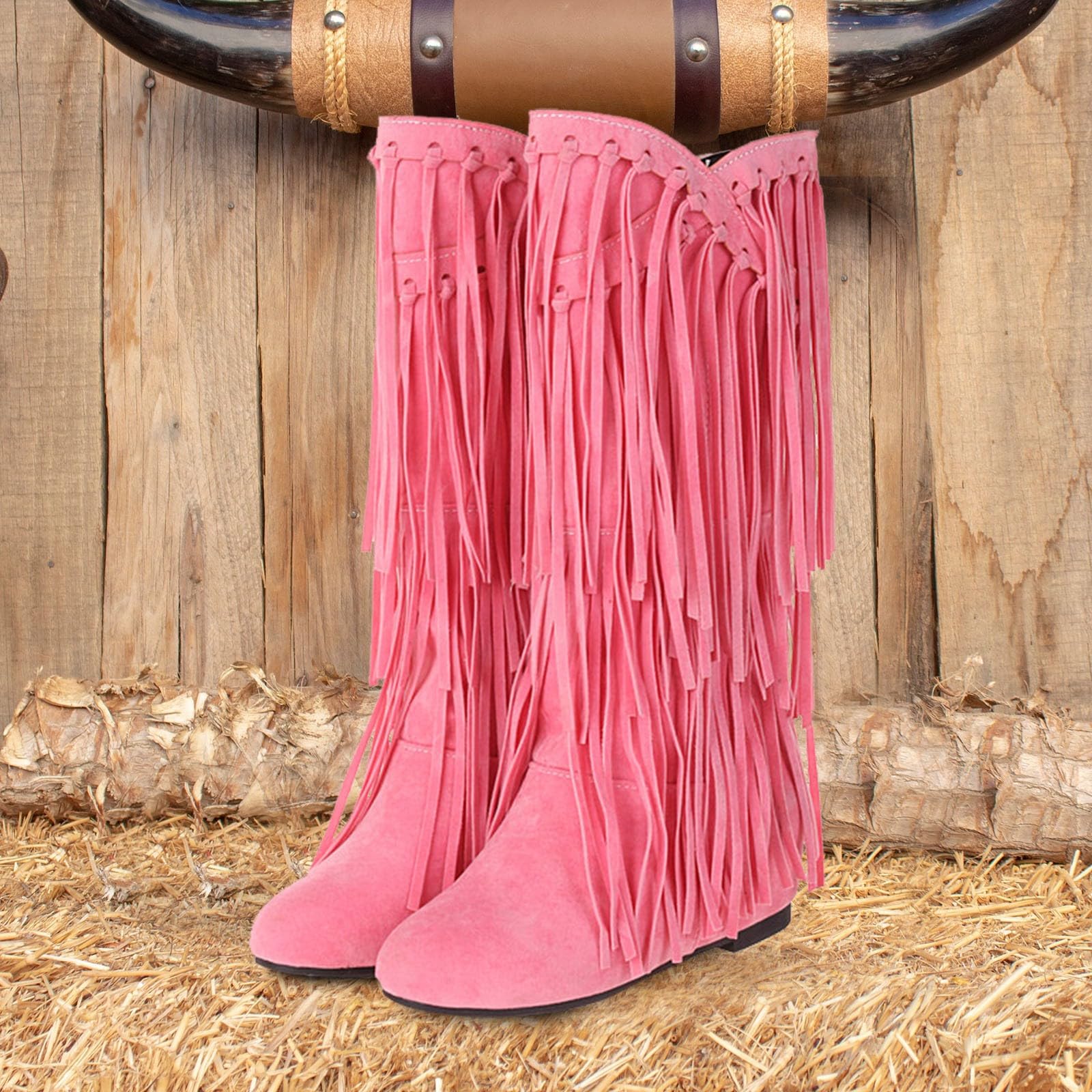 Bottines à talons bas classiques à franges pour femme | Bottes mi-hautes élégantes d'hiver avec franges | Bottes d'hiver confortables et antidérapantes pour femme