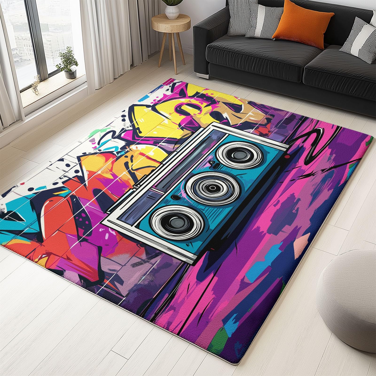 Tapis de Salon Graffiti Lavable en Machine et Antidérapant 60x110