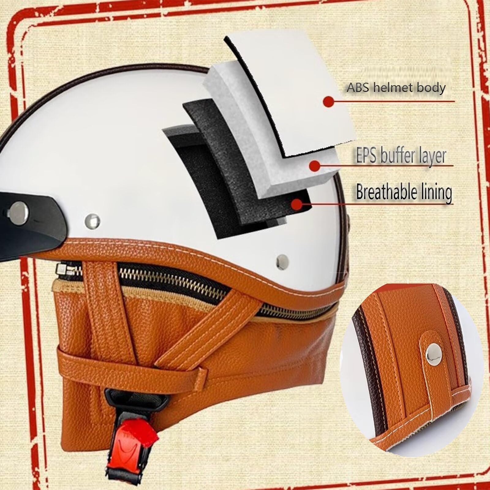 Casco Moto Retrò,casco moto uomo,Caschi per Scooter Anni '60 - Modello 3/4 in Vera Pelle con Visiera, Certificato DOT/ECE - Stile Retrò Chiuso/Aperto - Unisex Uomo e Donna