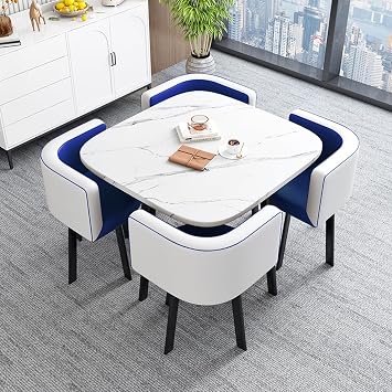 Square Kitchen Table Chairs Set of 4,Modern Dining Table Set,Conference Table and 4 Chairs Set,Reception Negotiation Table and Chair Combination,Space-Saving for Home and Office,L-80cm31inch