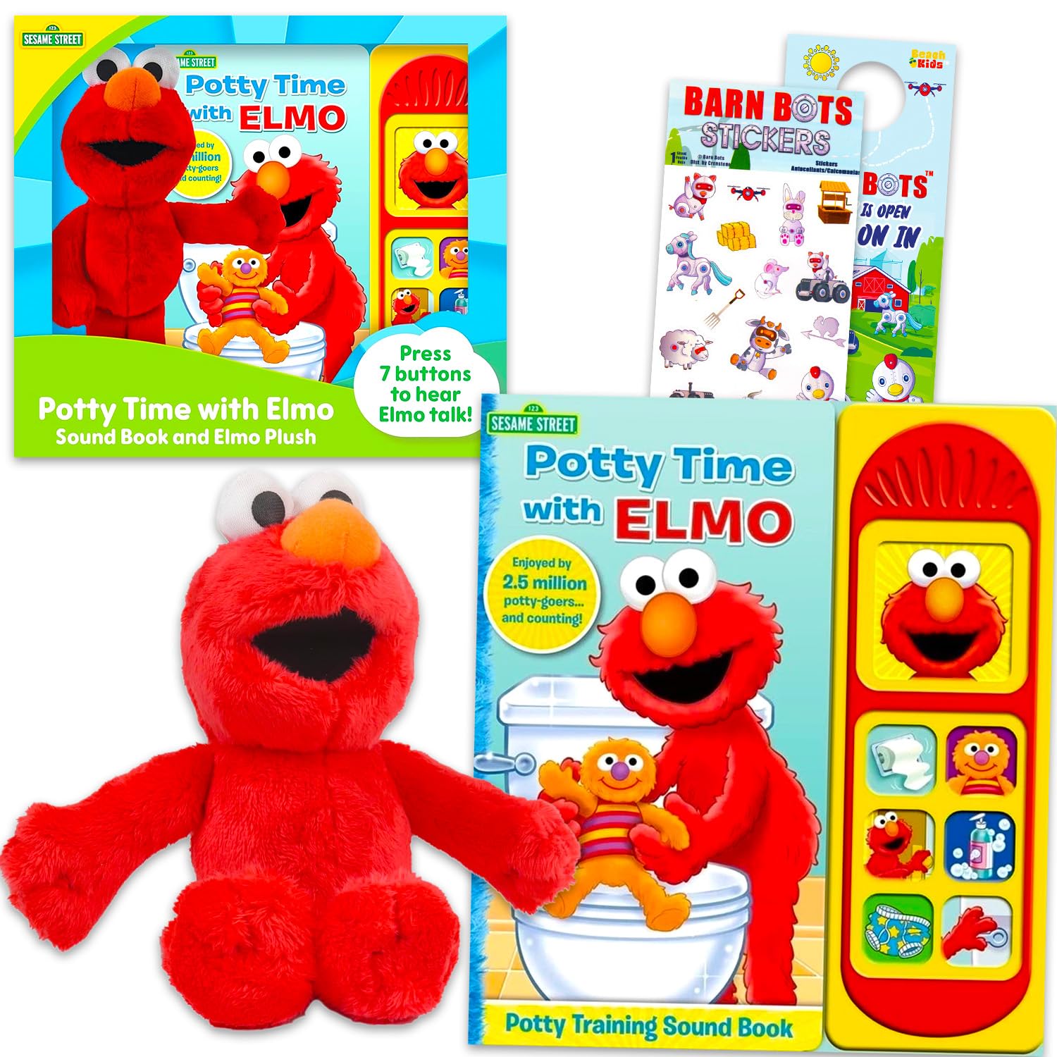 Sesame Street Plüschfigur und Soundbuch - Bundle mit Elmo Plüschtier und interaktiver Töpfchenzeit mit Elmo Activity Book Plus Stickern, mehr für Kinder