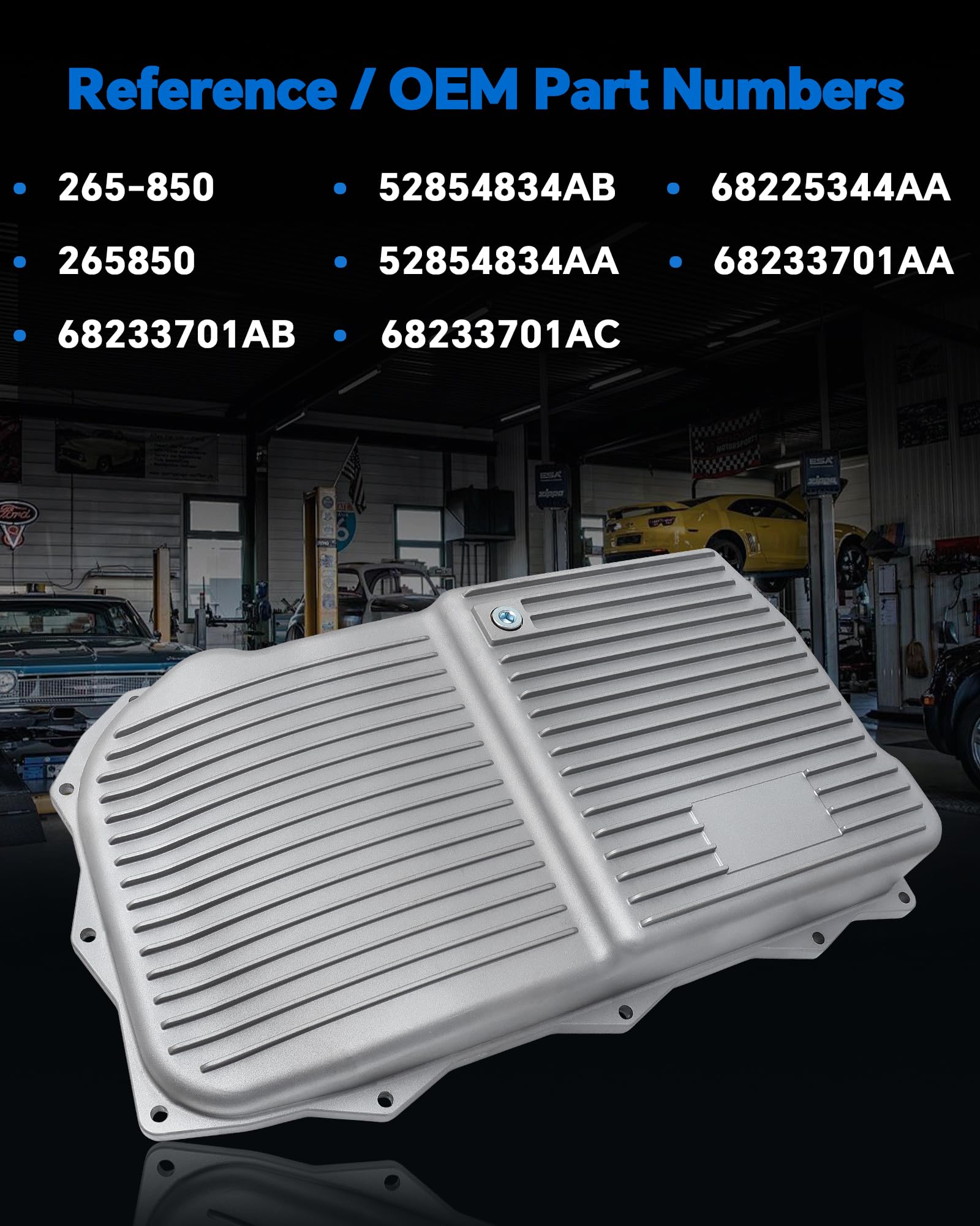 Bandeja de transmisión de aluminio mejorada 265-850 con junta de tapón de