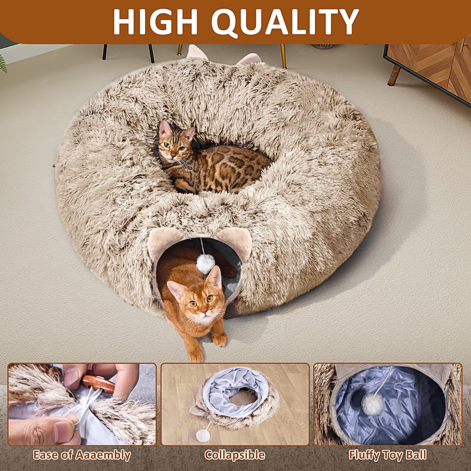 LUKITO Katzentunnel, Großer Katzentunnel mit Zwei Eingängen Katzenhöhle, Geeignet für Katze, Katzenspielzeug für Indoor-Katzen, Weiches Katzenbett