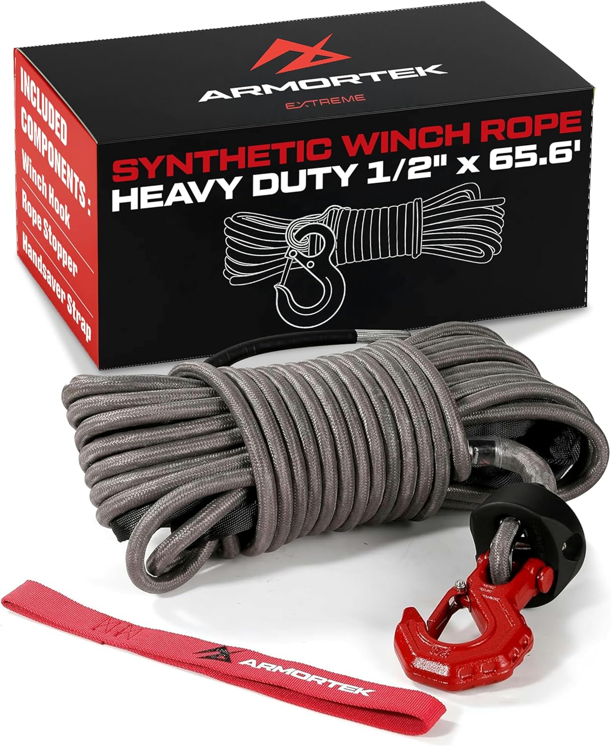 Extreme Synthetic Winch Rope Heavy Duty Tow, 1/2" x 65.6' Winch Cable, Abrasion Resistance – Ultimate Winch Rope Kit, for Car, Truck