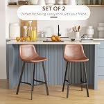 HOMCOM 27" Counter Height Bar Stools Set of 2, Industrial Kitchen Stool, Upholstered Armless Bar Chairs with Back, Steel Legs, Brown