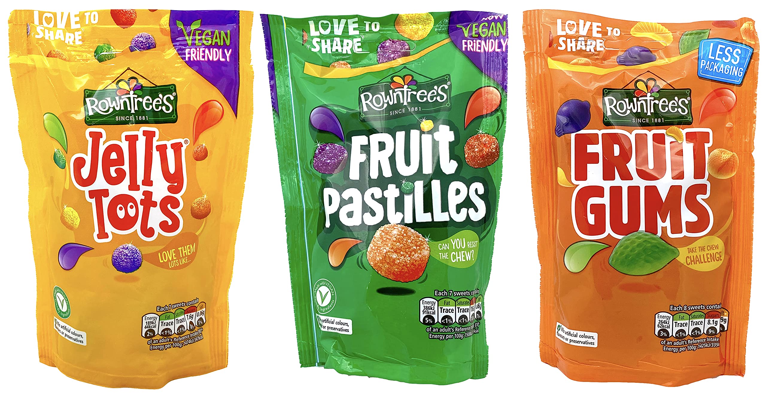 Rowntrees Rowntree’s Gummy Candy Variety Pack of 3 – Jelly Tots, Fruit Pastilles, & Fruit Gums, UK Candy