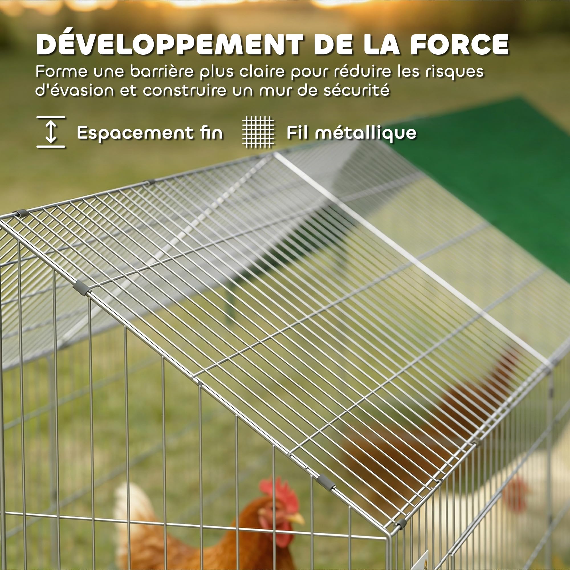 PawHut Parc Enclos Cage Lapin Extérieur, Structure Acier avec 2 Portes Verrouillables et Protection Pare-Soleil Toit Incliné, pour Lapins Poulets Canards Petits Animaux, 180x75x75 cm, Vert
