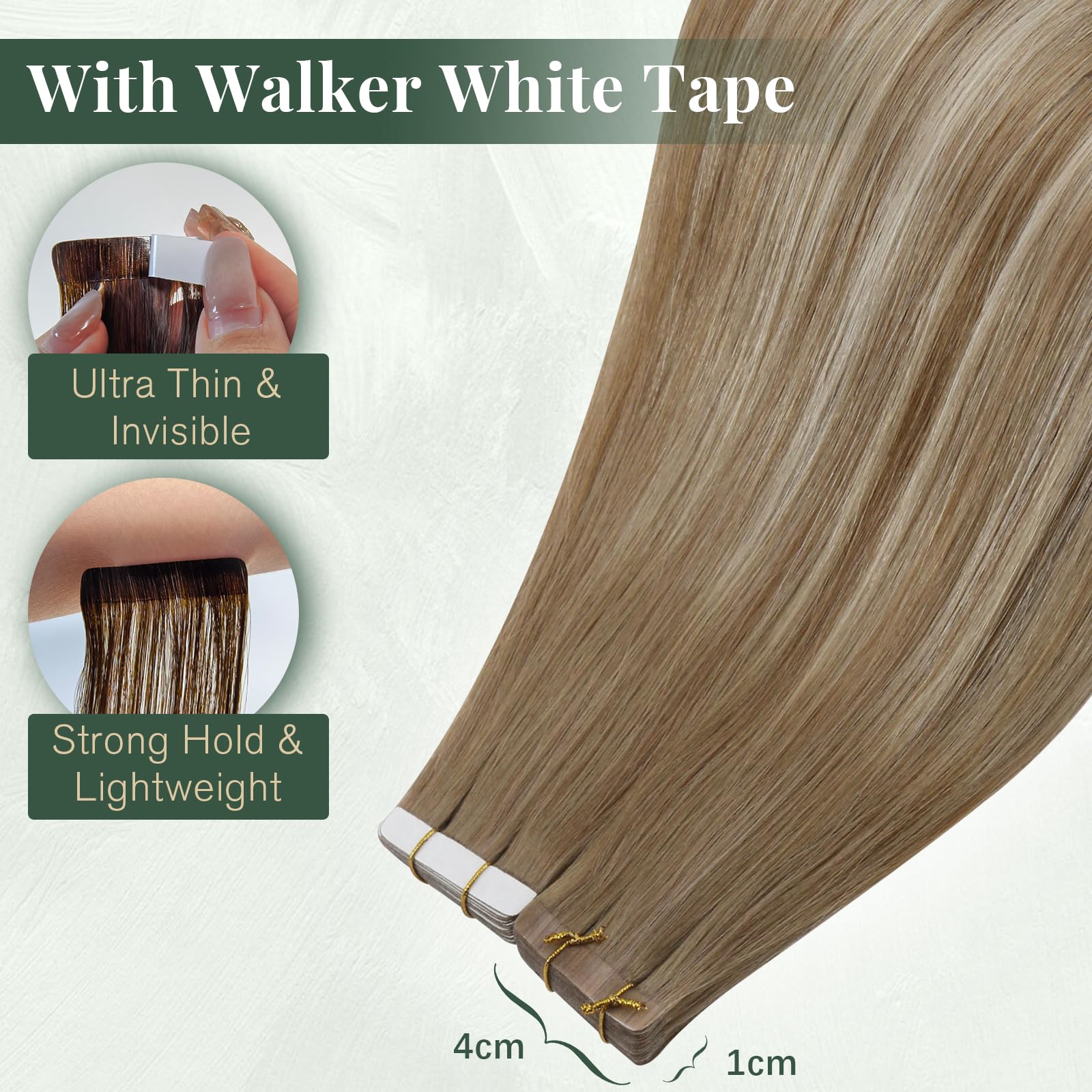 Ugeat Przedłużanie Włosów Taśma, Włosy Ludzkie, Balayage Jasny Brąz z Blondem, 40 cm 20 sztuk 50g, Przedłużanie Włosów Tape in, Karmelowym, Remy Naturalne Proste