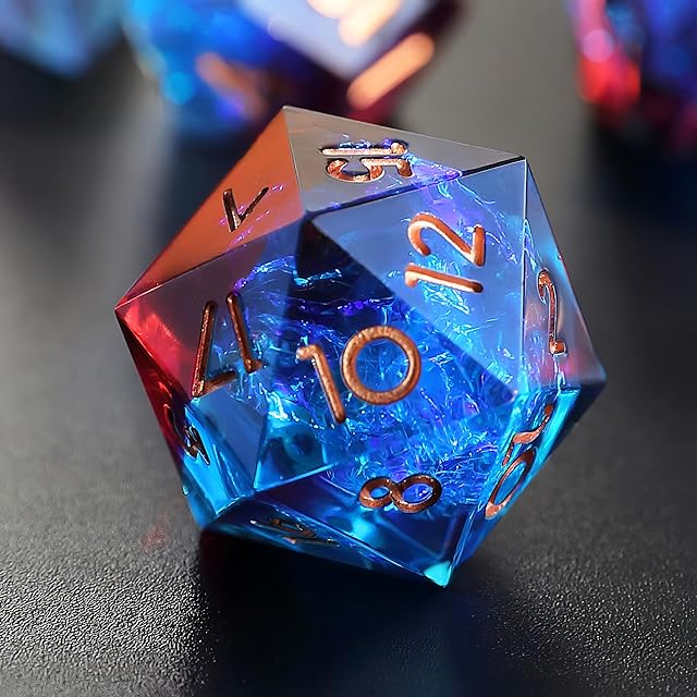 Foto 4 de 7 de Juego Dados DND 7 Piezas D4 D6 D8 D10 D12 D20 D% Poliédrico Hecho a Mano Resina con Bordes Afilados Dados D&D…