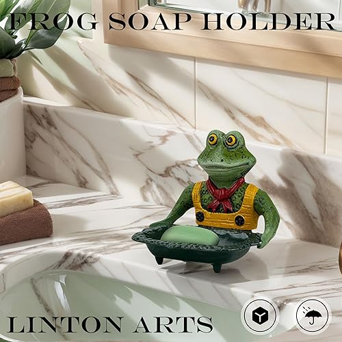 Miniatura 7 de Jabonera de rana de hierro fundido  Lindo soporte de jabón de animales para baño o cocina, recipiente vintage con drenaje, soporte de barra de jabón
