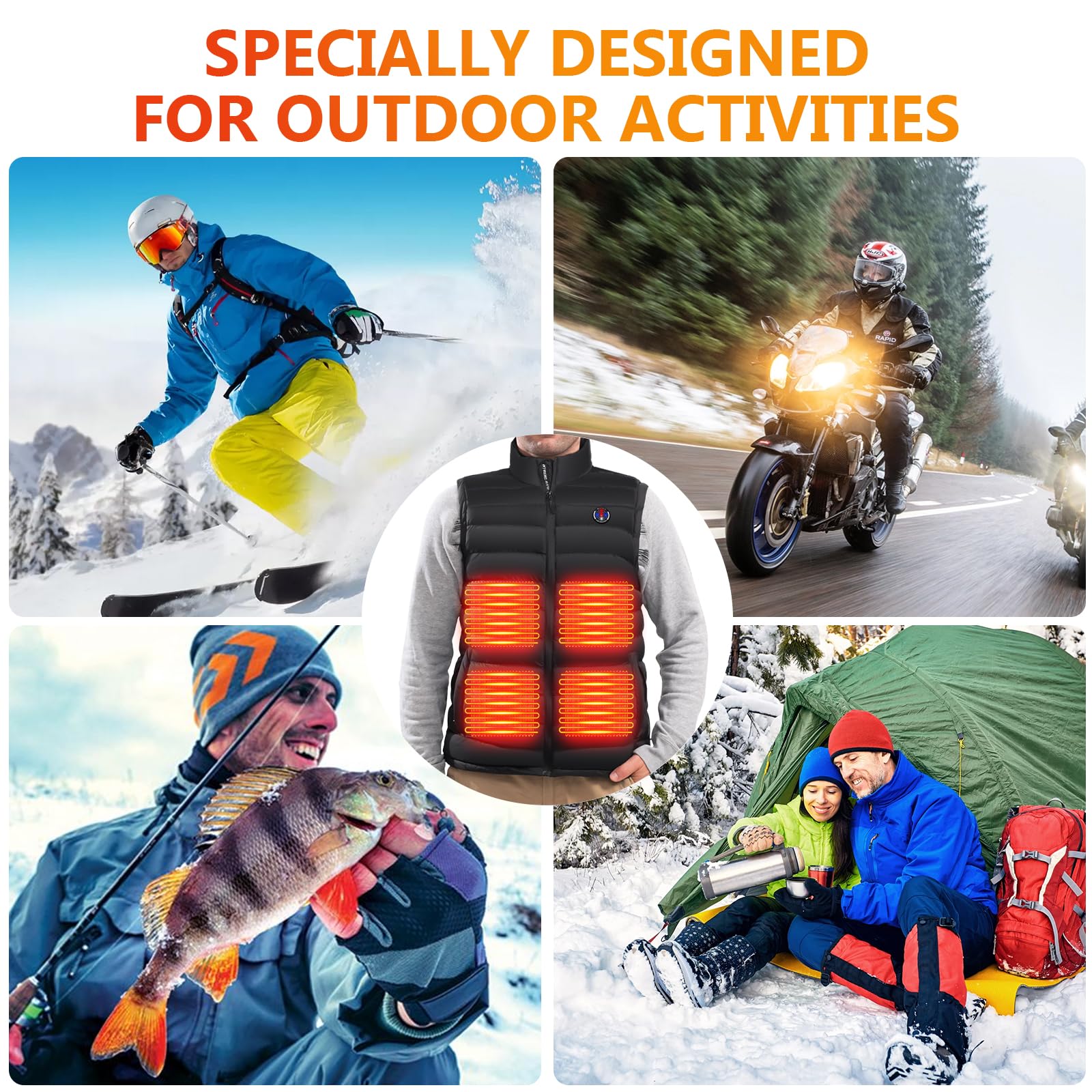 Tonfarb Chaleco Calefactable Hombre con Bateria Recargable de 16000mAh, Chaleco Térmico Eléctrico USB con 6 Zonas Calefactables 3 Temperatura Ajustable para Moto Actividades Frio al Aire Libre