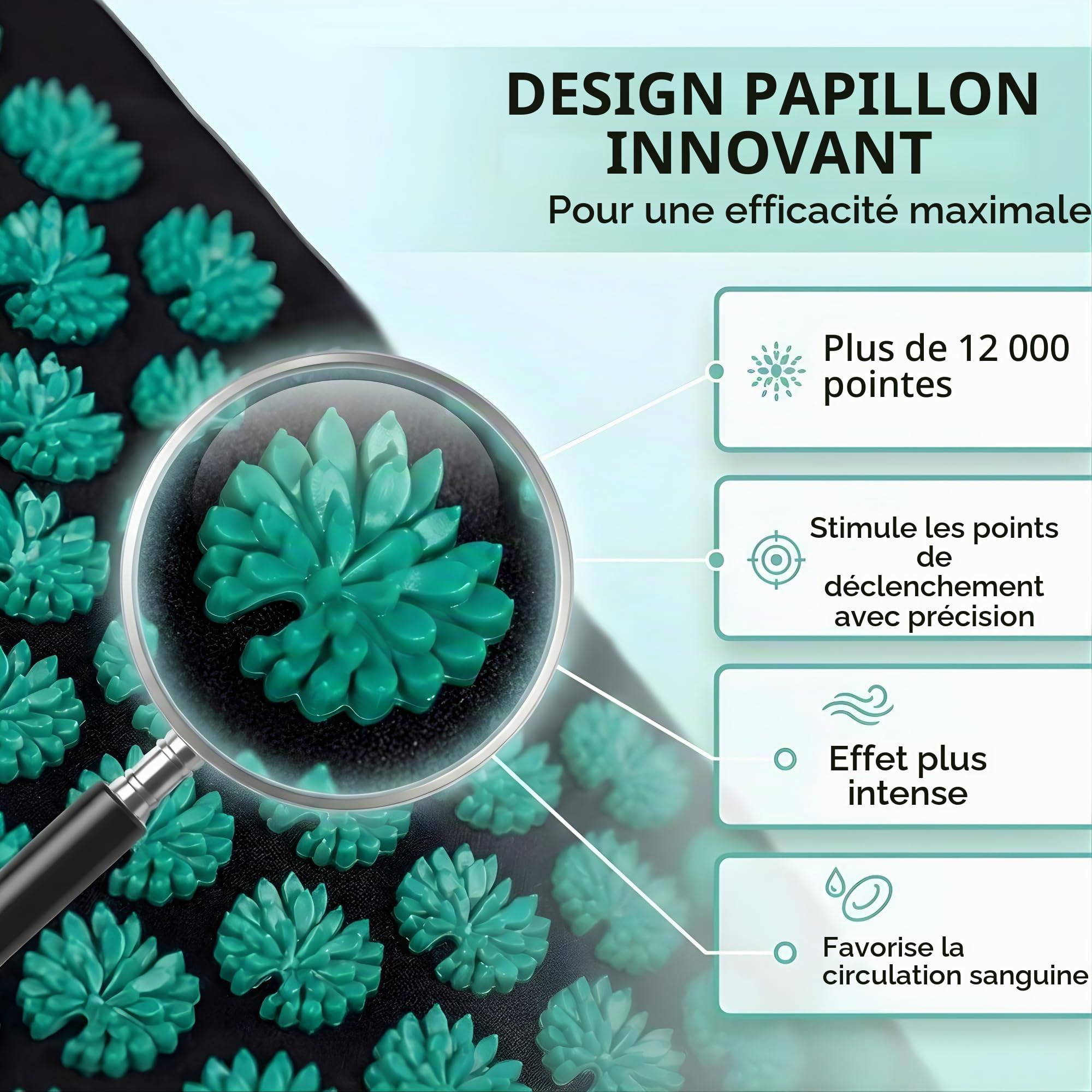 Tapis d'acupression original 6 en 1 - Set de qualité supérieure en fibres naturelles - Massage du dos et du cou contre le stress et les tensions - Avec coussin et balle de massage