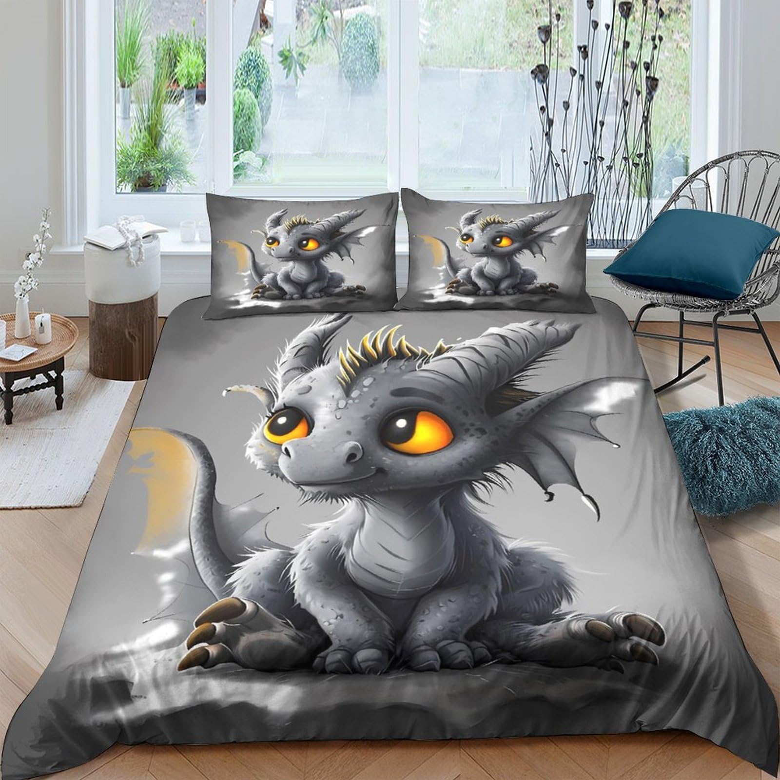 Ctjqhvkz Style-9 3D Printed Cute Dragon Fitted Sheet Microfiber Soft Grey Fantasy Creature Mattress Cover For Bedroom Dorm Decor Single（135X200cm）