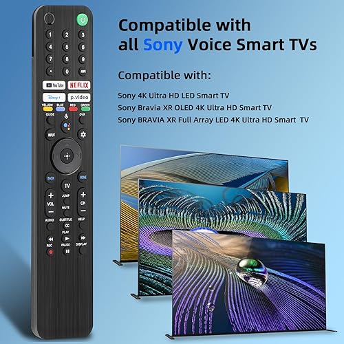 Vista 2 de Para voz remota de TV Sony, repuesto para control remoto Sony Bravia TV para todos los televisores LED inteligentes de la serie OLED con función
