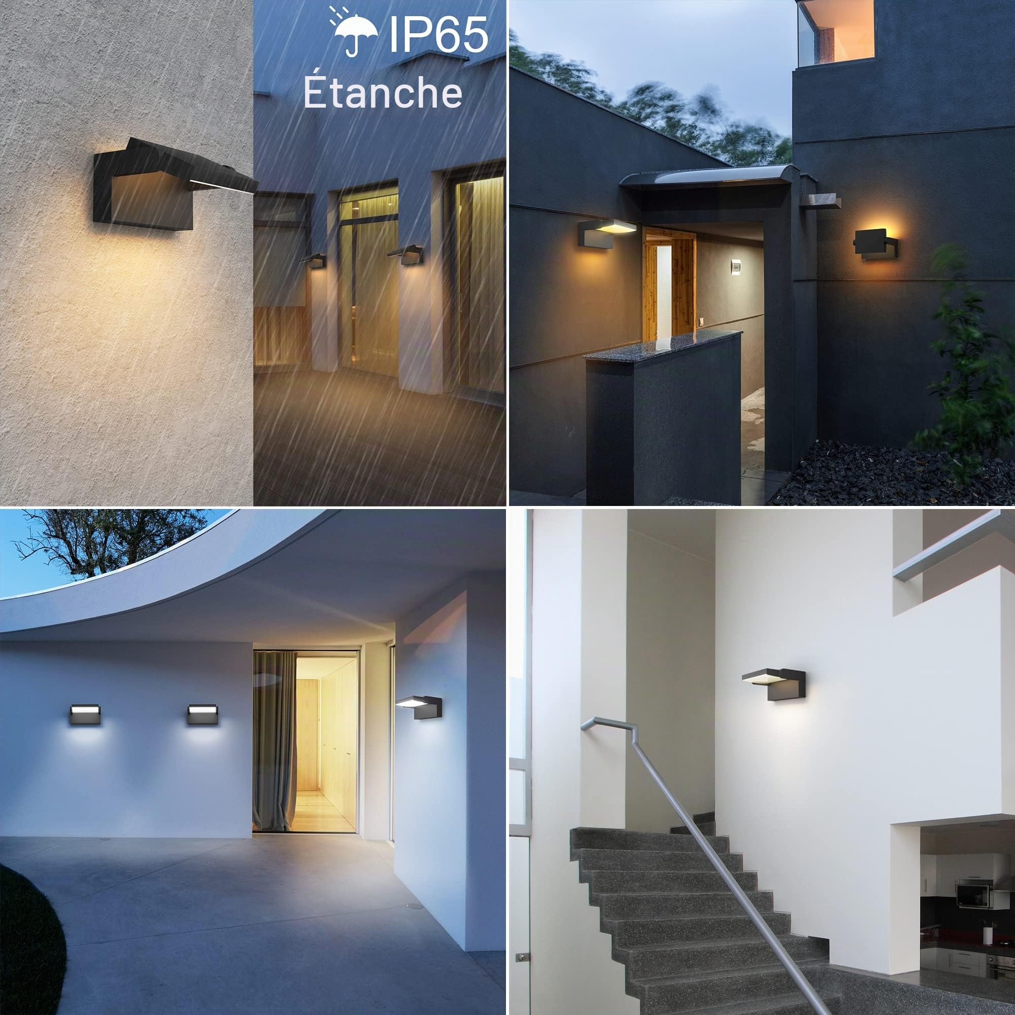 Klighten 24W Applique Dimmable Extérieure/Intérieure, Contrôle APP, Minuteur, Éclairage Mural Imperméable IP65, Lampes Murale avec LED Panneau Rotatif pour Terrasse Entrée Jardin, Noir, 3000K-6000K
