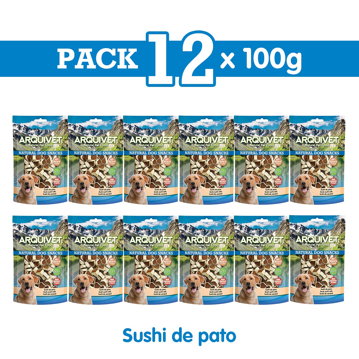 ARQUIVET Lot de 12 unités Snack Sushi au Canard 100 g - Natural Dog Snacks - 100% Naturel - Friandises, friandises pour Chiens - Produit Light - Très Riche en nutriments